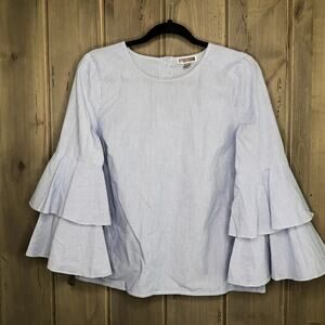 Chelsea 28 Blue & white stripes Top with ruffled sleeves 100% cotton G0173